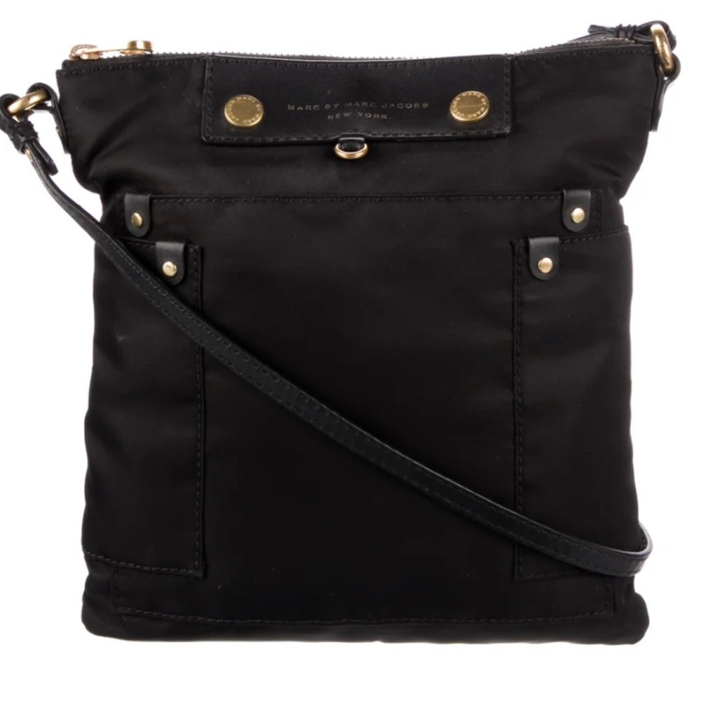 Marc by Marc Jacobs Crossbody Designer Bag. Black nylon with gold hardware.